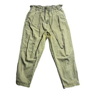 Free People Margate Pleated Trousers Pants Green Tapered Baggy Loose Size Large